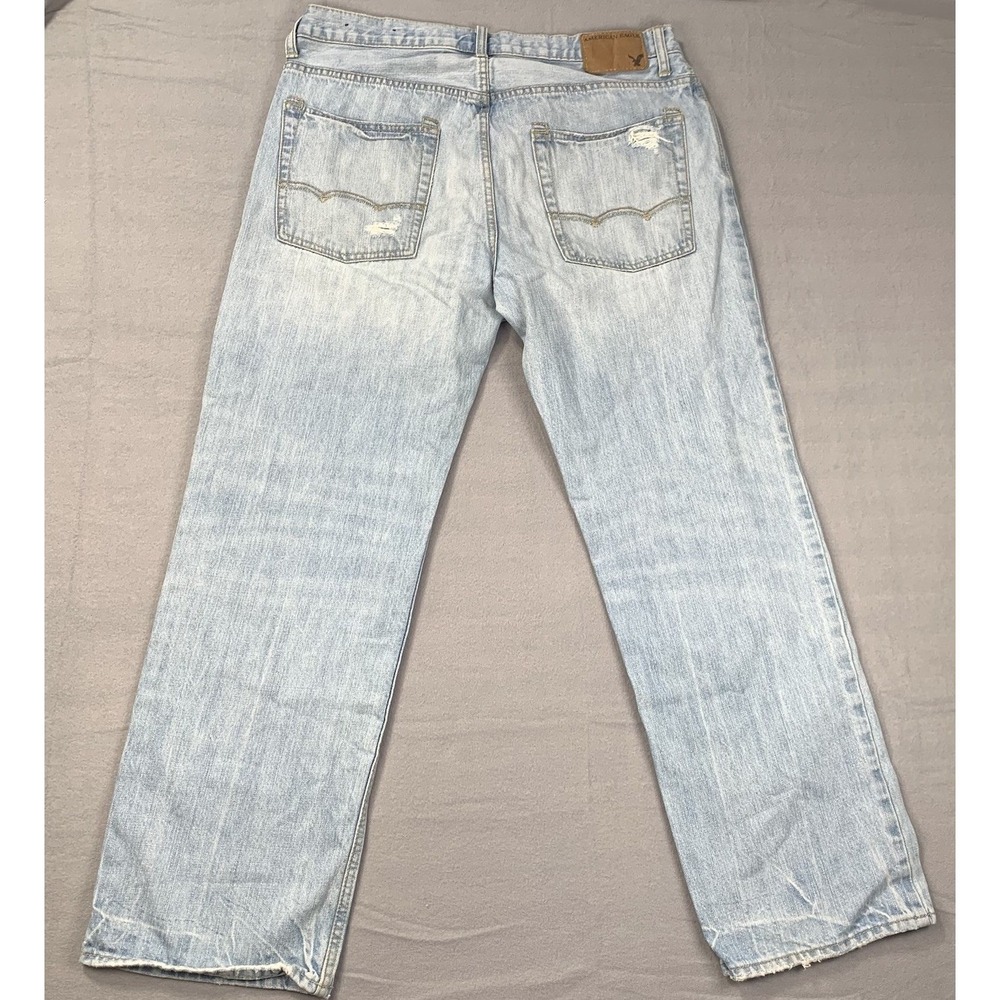 American Eagle Low Loose Men's Jeans 35x30 Light Wash Baggy 100% Cotton Distress - Picture 5 of 10